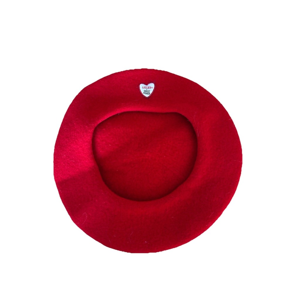 Lillet Emily in Paris Red Beret Hat Heart Pin Viacom French Style Wool Blend